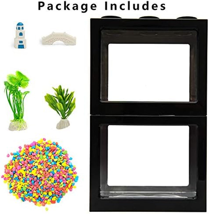 Small Betta Fish Tank,Fish Bow Aquarium with Gravel Plants Rocks Feeder,Small Fish Tank for Turtle Reptile Jellyfish Goldfish,Lb