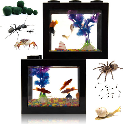 Small Betta Fish Tank,Fish Bow Aquarium with Gravel Plants Rocks Feeder,Small Fish Tank for Turtle Reptile Jellyfish Goldfish,Lb