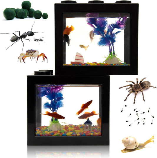 Small Betta Fish Tank,Fish Bow Aquarium with Gravel Plants Rocks Feeder,Small Fish Tank for Turtle Reptile Jellyfish Goldfish,Lb